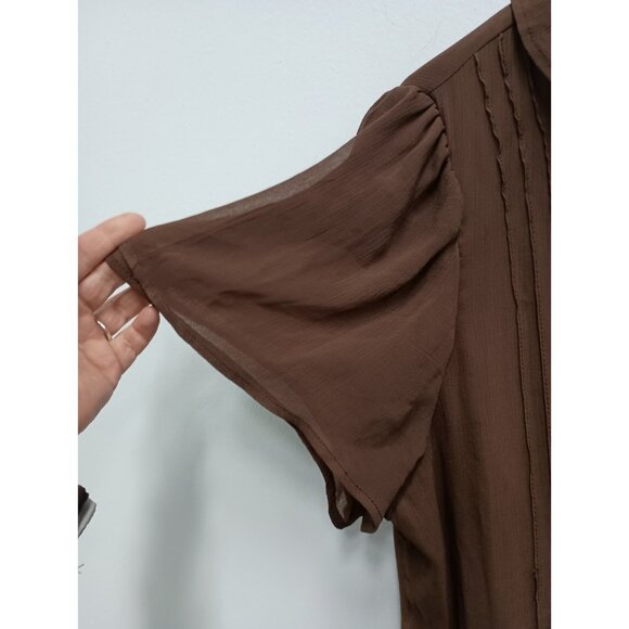Dennis By Dennis Basso Top Womens Size 1X Brown Ruffle Chiffon Fairy Romantic - Picture 5 of 9